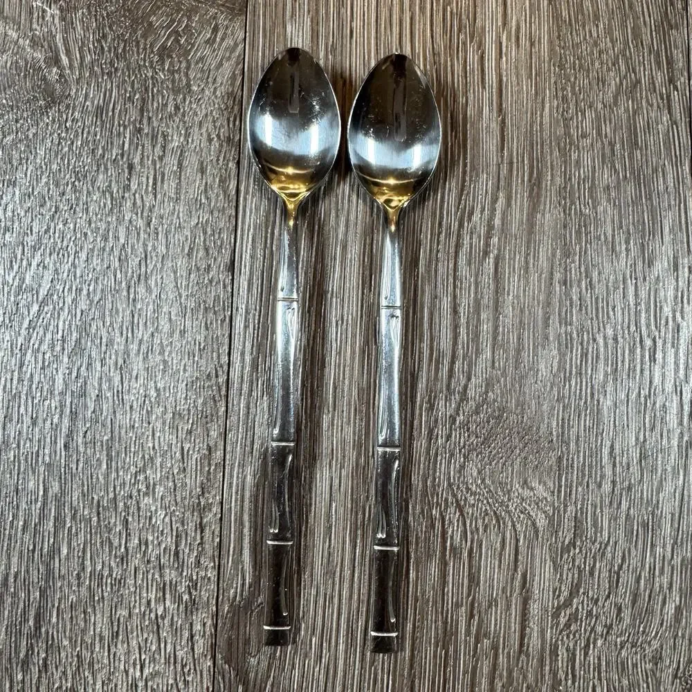 Continental Silver CSS9 Flat Bamboo Handle Glossy Flatware Japan Iced Tea Spoons